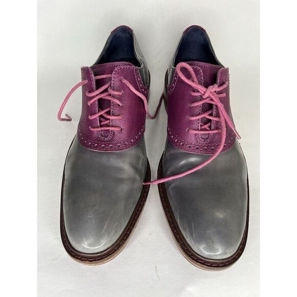 Cole Haan Gray Patent Leather Purple Pebbled Oxfords Shoes Men Sz 9M US/42EU - Picture 10 of 11